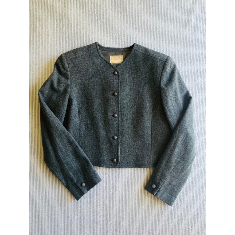 AS-IS Pendleton Vintage Gray Virgin Wool Crop Blazer Jacket Womens 10 USA FLAWED